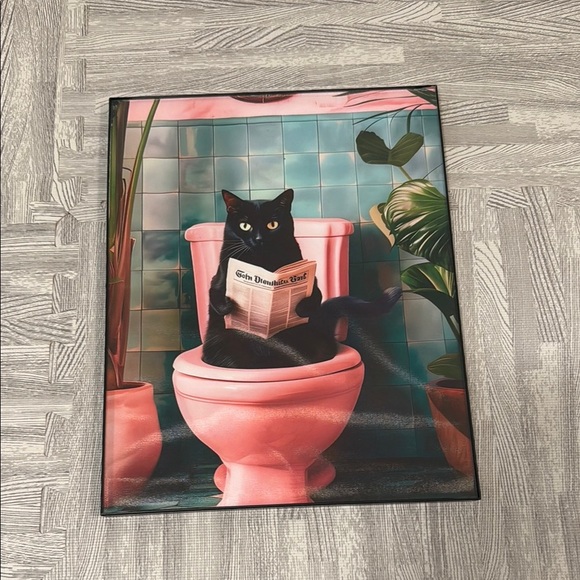 Quirky Cat Art Print with Pink and Green Accents - Picture 1 of 1